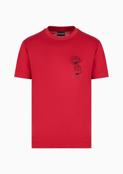 Armani Sustainability Values Lyocell-blend jersey T-shirt with dragon embroidery - F