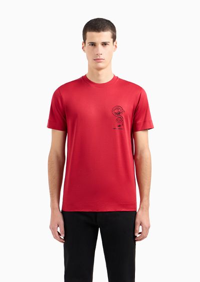 Armani Sustainability Values Lyocell-blend jersey T-shirt with dragon embroidery - D