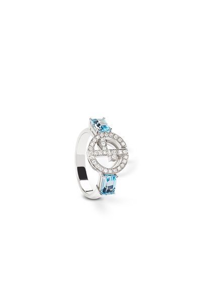 18K white-gold, diamond-and-topaz Borgonuovo ring - F