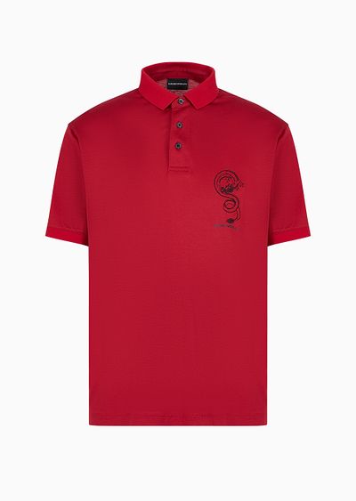 Armani Sustainability Values Lyocell-blend jersey polo shirt with dragon embroidery - F