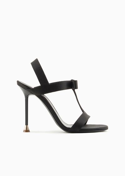 Brushed leather T-bar sandals with bow - F