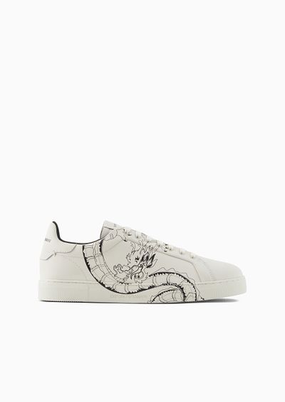 dragon-print leather sneakers - F