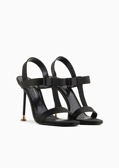 Brushed leather T-bar sandals with bow - D