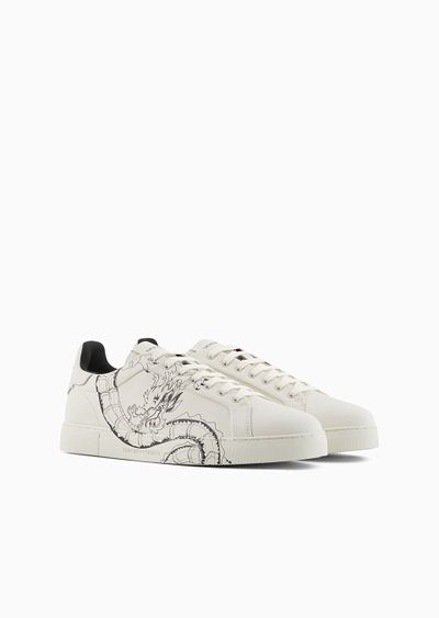 dragon-print leather sneakers - D