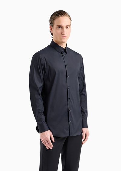 Plain-knit stretch cotton shirt - D