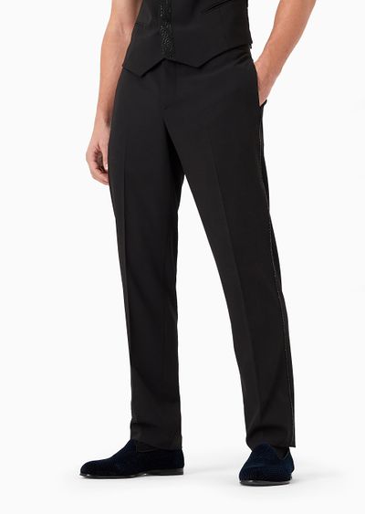 Giorgio’s flat-front trousers in wool crêpe - D