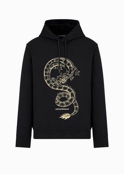 Double-jersey hooded sweatshirt with dragon embroidery - F