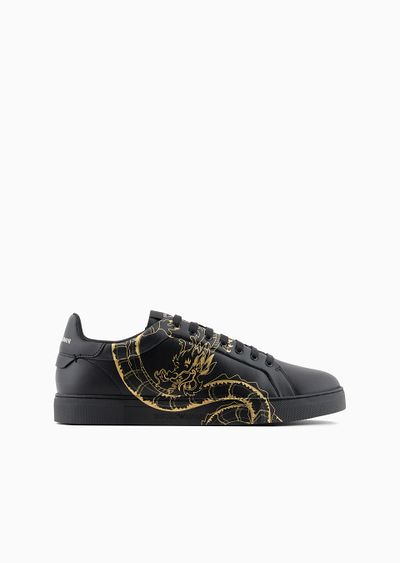 dragon-print leather sneakers - F