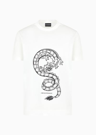 Armani Sustainability Values Lyocell-blend jersey T-shirt with dragon embroidery - F