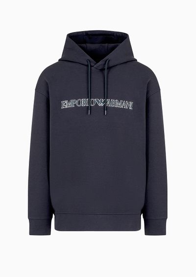 Oversized double-jersey hooded sweatshirt with logo embroidery trim - F