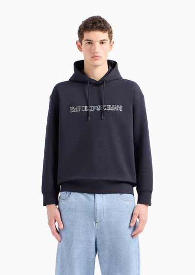 Oversized double-jersey hooded sweatshirt with logo embroidery trim - D