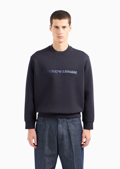 Double-jersey sweatshirt with Emporio Armani logo embroidery - D