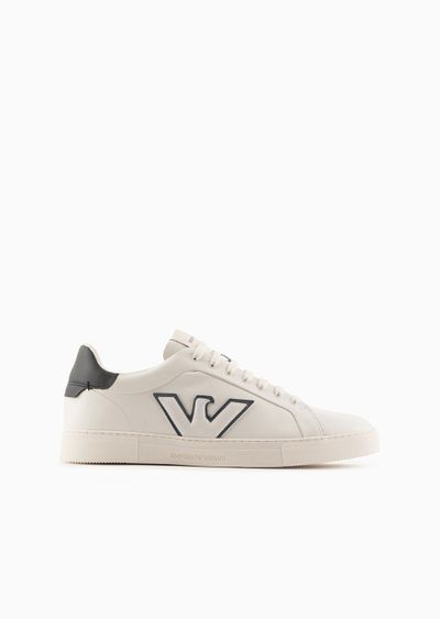 Leather sneakers with eagle patch - F