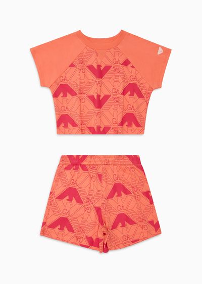 EA Crew comfort-fit T-shirt and Bermuda shorts set made of heavyweight jersey with oversized eagles print - F