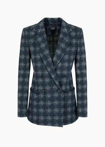 Icon double-breasted jacquard jersey blazer with madras print - F