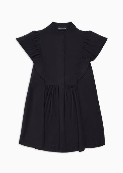 Piece-dyed poplin dress with ruffle sleeves - F