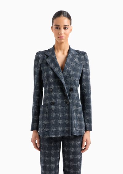 Icon double-breasted jacquard jersey blazer with madras print - D