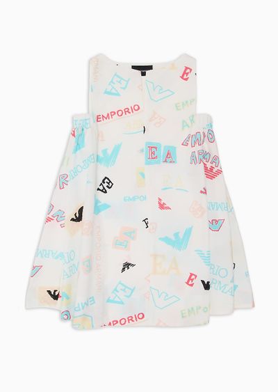 Flared poplin dress with all-over logo print - F