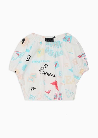 Poplin crop top with all-over logo print - F