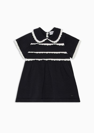 Peter Pan collar knit dress with lace - F