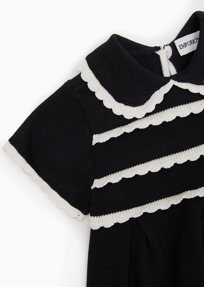 Peter Pan collar knit dress with lace - D