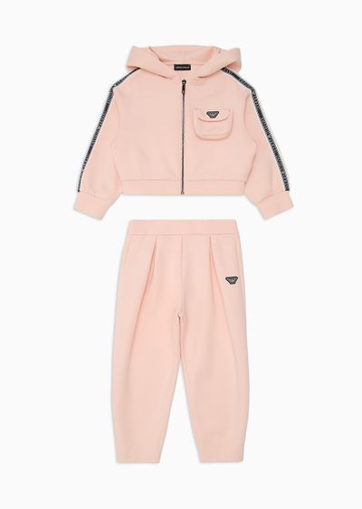 Double-jersey tracksuit featuring a hooded sweatshirt with zip and logo tape - F