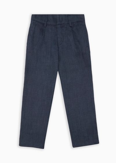 Micro-textured linen-blend trousers with pleats - F