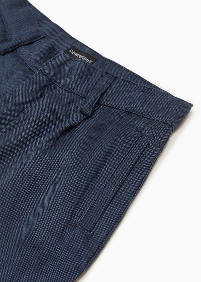 Micro-textured linen-blend trousers with pleats - D