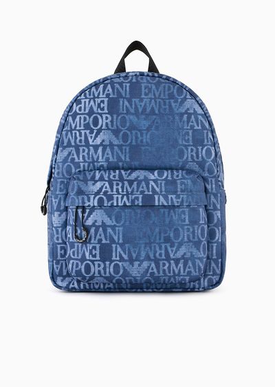 Backpack in technical fabric with all-over graphic design logo print - F