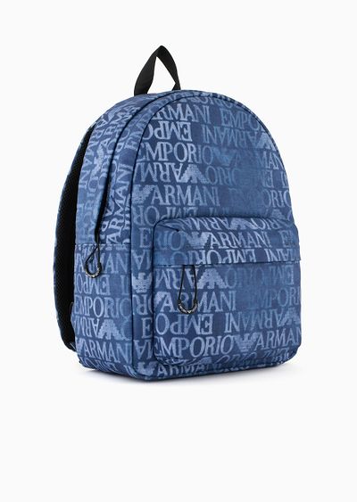 Backpack in technical fabric with all-over graphic design logo print - D