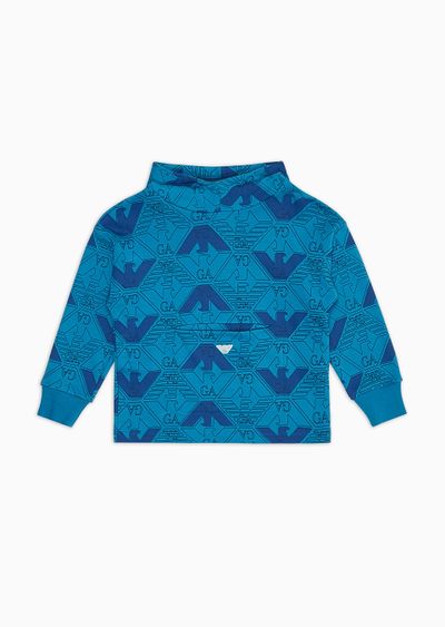 EA Crew oversized jersey sweatshirt with hood and all-over eagle print - F