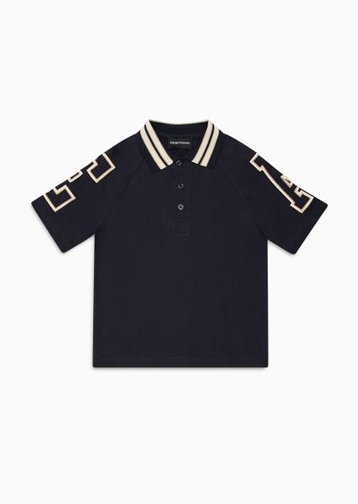 Comfort-fit jersey polo shirt with oversized EA embroidery - F