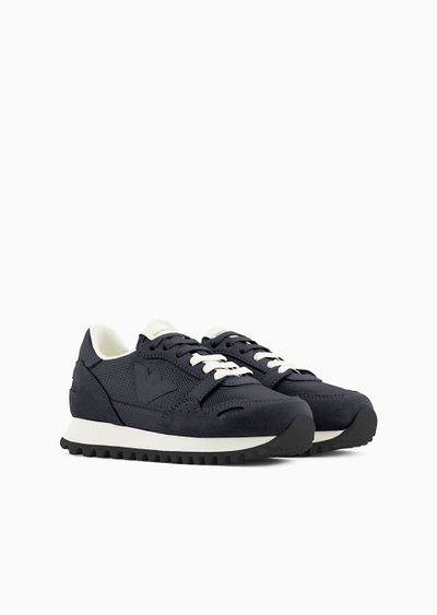 Mesh sneakers with suede details and eagle patch - D