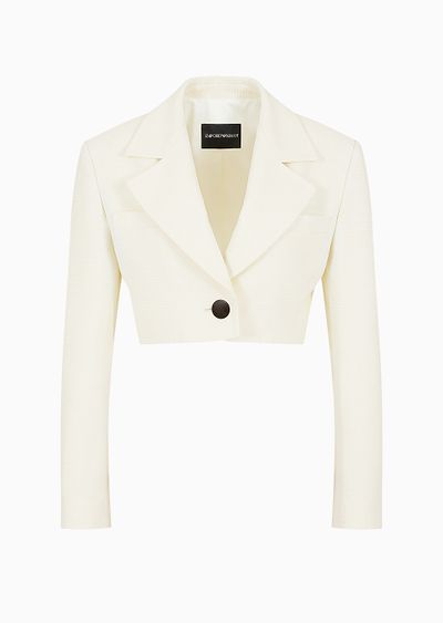 Cropped jacket with lapels in technical faille - F