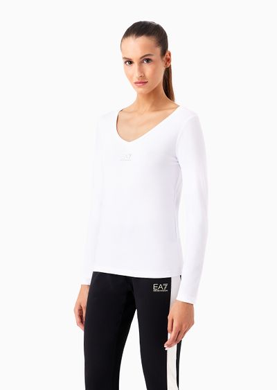 Long-sleeved T-shirt Shiny in stretch cotton - D