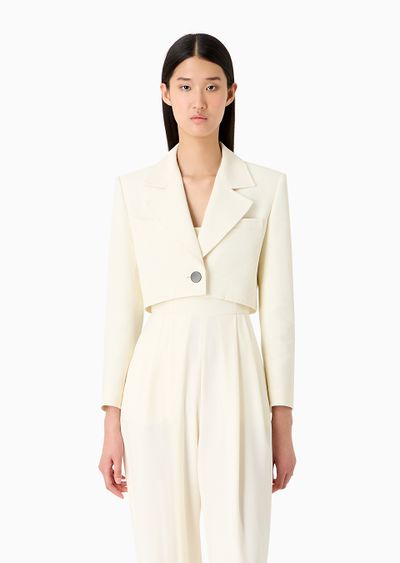 Cropped jacket with lapels in technical faille - D