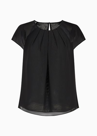 Pleated georgette short-sleeved blouse - F