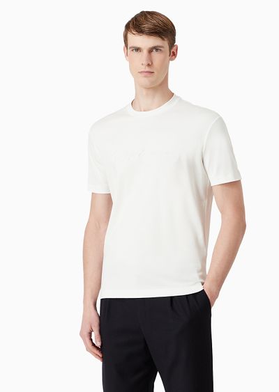 Pure cotton interlock T-shirt with embroidered logo - D