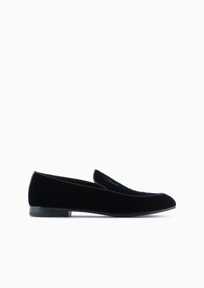 Velvet loafers with embroidered logo - F