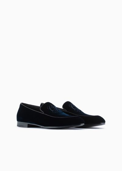 Velvet loafers with embroidered logo - D