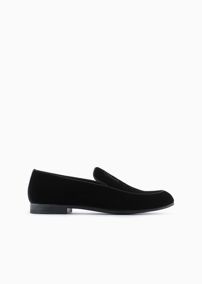 Velvet loafers with embroidered logo - F