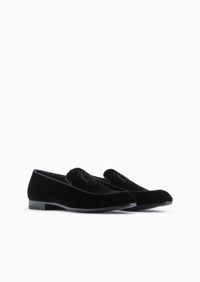 Velvet loafers with embroidered logo - D