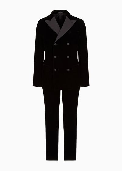 Madison line full-canvas velvet suit with a double-breasted jacket - F