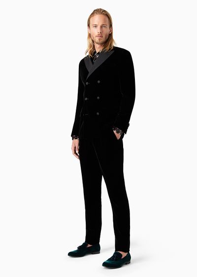 Madison line full-canvas velvet suit with a double-breasted jacket - D