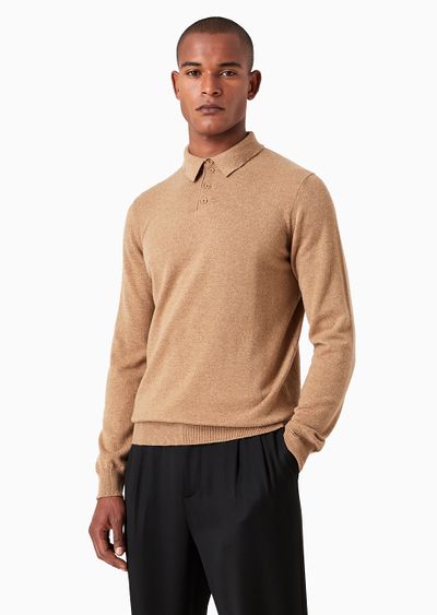 Long-sleeved, pure cashmere polo shirt - D