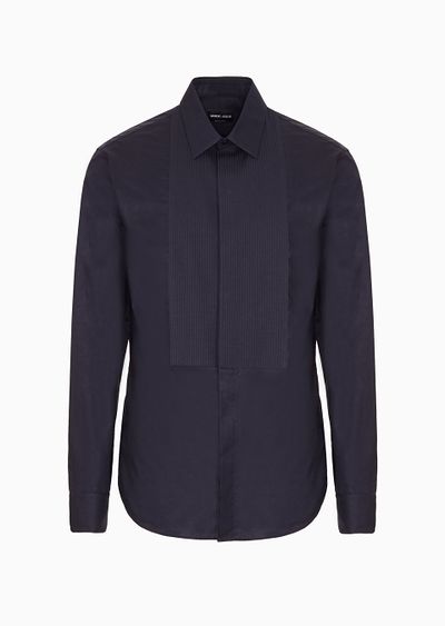 Pleated cotton tuxedo shirt - F