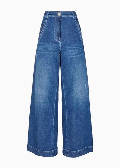 Denim Collection wide-leg trousers in stretch cotton denim - F