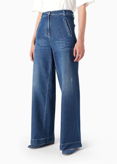 Denim Collection wide-leg trousers in stretch cotton denim - D