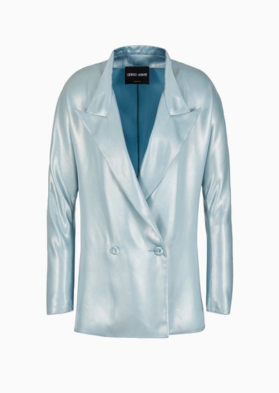 Double-breasted jacket in laminated viscose satin - F