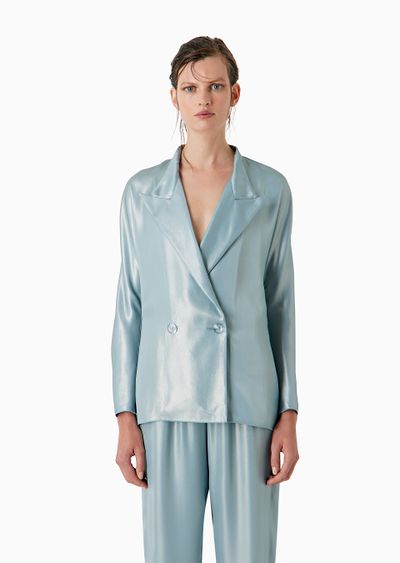 Double-breasted jacket in laminated viscose satin - D